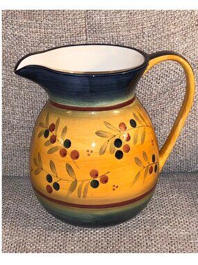 FTD Ceramic Pitcher Vase w/ Mediterranean Olive Branch & Berry Motif (7" tall)